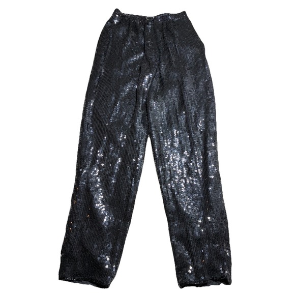 Vintage 90s/Y2K Scala Pants Women's S Black Silk Sequins Boho Glam Retro *flaws - Picture 1 of 16